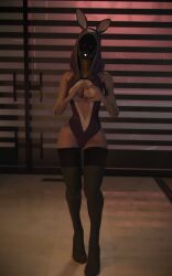 3d 3d_(artwork) alien alien_girl alien_humanoid bunny_ears facelesstrigger female female_only leggings lingerie mass_effect pink_skin quarian tali'zorah_nar_rayya