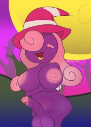 1futa absurd_res blush breasts clothing famousfen futanari genitals ghost hat headgear headwear hi_res mario_(series) moon nintendo paper_mario penis purple_body purple_skin solo spirit vivian_(paper_mario)