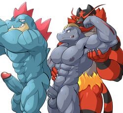 3boys abs absurd_res anal anal_sex anthro anthrofied ass bara cum cum_in_ass cum_inside erection feraligatr furry gay group group_sex hi_res humanoid_penis incineroar interspecies machoke maldu male male_only muscular muscular_male nintendo nipples nude penetration penis pokémon_(species) pokemon pokemon_(species) pokemon_gsc pokemon_rgby pokemon_sm scalie sex simple_background testicles thick_thighs threesome train_position video_games white_background yaoi