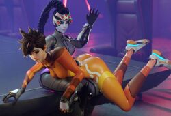 2girls 3d ass ass_focus bare_ass blender blue_hair bodysuit braid discipline dominant_female female female_only femdom highres indoors kinkblink latex_suit multiple_girls naughty overwatch overwatch_2 punishment purple_skin slapping_butt spank_marks spanked_butt spanking spiky_hair submissive tracer twin_braids twintails video_games widowmaker yellow_eyes yuri