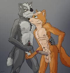 2019 2boys anthro armpit_hair ass balls canid canine canis duo ffog fox fox_mccloud fur gay grey_fur hi_res humanoid_penis male male_only mammal masturbation nintendo nude penis red_fur smile star_fox super_smash_bros. video_games white_fur wolf wolf_o'donnell yaoi