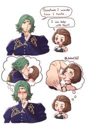 +_+ 1boy 1girls beard beauty_mark blush breasts brown_eyes brown_hair chibi cleavage closed_eyes crying crying_with_eyes_open dress embarrassed english_text excited eyeshadow fellatio female female_pervert fire_emblem fire_emblem:_three_houses green_hair happy imagining johncgz kissing lipstick long_sleeves makeup male manuela_casagranda medium_breasts meme mole mole_under_eye nintendo nosebleed open_mouth oral orange_eyeshadow orange_lips orange_lipstick pelvic_curtain penis pervert seteth_(fire_emblem) short_hair text thinking white_background