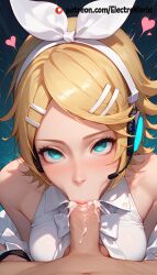 1boy 1girls ai_generated blowjob cum_in_mouth deepthroat electroworld female heart kagamine_rin orgasm project_sekai sperm