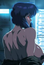 ai_generated asian asian_bimbo asian_female back bimbo breasts curvy female ghost_in_the_shell kusanagi_motoko mature_female purple_hair red_eyes sideboob 庵螺_満癒