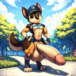 1boy 3_toes 4_fingers abs ai_generated anthro anthro_male anthro_only athletic athletic_male belt belt_pouch casual casual_boner chase_(paw_patrol) chest_harness combat_boots cub curvy femboy fingerless_gloves furry furry_male furry_only german_shepherd hand_on_hip hard_nipples hyper hyper_balls hyper_genitalia hyper_penis looking_at_viewer male male_only muscular nai_diffusion outdoors outdoors_nudity paw_patrol pectorals police police_badge police_hat police_officer police_uniform public public_nudity shameless shortstack slim small_but_hung small_but_hyper solo standing swollen_balls tactical_gear tactical_nudity thick_penis thick_thighs toeless_footwear veiny_penis veiny_testicles wide_hips young