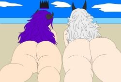 2girls beach brazilian lightwuz naked purple_hair virtual_youtuber vtuber white_hair wuz youtube youtuber_girl yuumiwuz