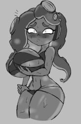 aroused big_breasts big_butt bikini blush dark_skin headphones marina_(splatoon) octoling octoling_girl splatoon sweat tentacle thighs zebunnyparadise