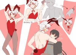 black_hair bunnysuit gay male_only male_rover_(wuthering_waves) red_eyes scar_(wuthering_waves) stripper white_hair yaoi