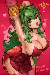 1girls cleavage fire_emblem fire_emblem_awakening green_eyes green_hair large_breasts looking_at_viewer nintendo one_eye_closed open_mouth saiykik stretching tiki_(adult)_(fire_emblem) tiki_(fire_emblem) yawn