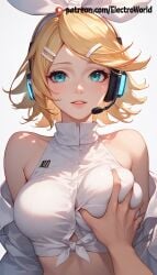 1boy ai_generated breast_grab breasts electroworld female kagamine_rin project_sekai shy