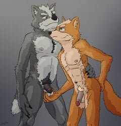 2019 2boys anthro armpit_hair ass balls canid canine canis duo ffog fox fox_mccloud fur gay grey_fur hi_res humanoid_penis male male_only mammal nintendo nude penis red_fur smile star_fox super_smash_bros. video_games white_fur wolf wolf_o'donnell yaoi