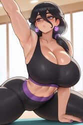 1girls ai_generated black_hair hex_maniac hex_maniac_(pokemon_legends:_z-a) hi_res highres huge_ass huge_breasts long_hair milf occult_maniac occult_maniac_(pokemon) occult_maniac_(pokemon_legends:_z-a) occult_maniac_(z-a) pokemon pokemon_legends:_z-a purple_eyes seductive showing_off sports_bra straight stuffyai