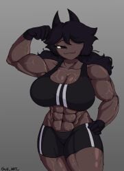 abs big_breasts breasts buff_female dark-skinned_female dark_skin fundamental_paper_education miss_emily_(fundamental_paper_education) mommy posing sweat sweating