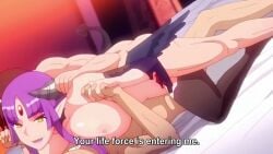 1girls 2boys anal_sex bed big breasts cum_in_pussy demon_girl double_penetration horny_female japanese_voice_acting leggings long_hair oral purple_hair radomira sex succubus tagme thick_thighs threesome video yellow_eyes