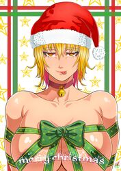 christmas covered_nipples ero-chong large_breasts santa_hat