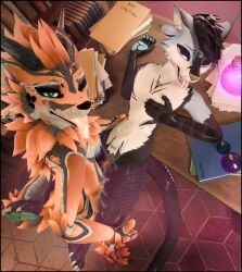 3d absurd_res andromorph anthro anthro_on_anthro anthro_penetrated anthro_penetrating anthro_penetrating_anthro balls black_border blep blue_body bodily_fluids border cum cum_drip cum_in_vagina cum_inside deuzear digital_media_(artwork) dripping duo ejaculation erection forked_tongue fur genital_fluids genitals group hi_res intersex lill_esp lill_espion looking_at_viewer looking_pleasured male male/male mammal nardoragon nude one_eye_closed orange_body orange_fur orgasm paws penetration penile penis potion pubic_tattoo rule_63 sex smile tattoo teeth tongue tongue_out trio vaginal_penetration white_body white_fur wink