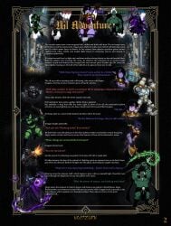 1girl 4boys absurd_res action_scene ai_generated battle big_ass black_hair bow_(weapon) clothed combat dark_elf dark_fantasy dialogue_bubbles dungeon dwarf elf english_text explosion fantasy fantasy_armor femboy golem green_skin gun halberd illustrated_story magic male multiple_characters muscular_male nil_elanar_(oc) noctzurn orc original_character otoko_no_ko pointy_ears purple_skin ruins skeleton staff story suggestive text_focus undead watermark weapon wide_hips yellow_eyes