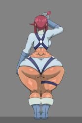 1girls 2025 2d ass ass_bigger_than_head ass_focus clothed fat_ass game_freak gray_background n00b_x5_(lt4l14n0) pokemon pokemon_bw red_hair salute skyla_(pokemon) tagme