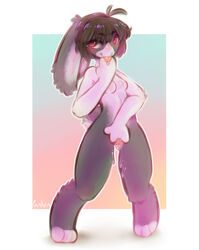 anthro black_fur blush breasts dark_hair female fingering fingering_self fur hi_res lagomorph leporid looking_at_viewer mammal masturbation multicolored_fur nude panken pink_eyes pussy pussy_juice rabbit simple_background smile solo spread_pussy spreading standing tongue tongue_out two_tone_fur vaginal_masturbation white_fur