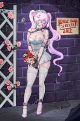 1girls ankle_cuffs ball_gag blindfold blindfolded bondage bound bound_ankles bound_arms bound_hands bound_wrists bride chained_to_wall chains cleavage collar cuff_(restraint) dress female female_only femsub flower flowers gag gagged lock metal_collar metal_cuffs minidress nalgamang padlock pink_hair png rose_(flower) short_dress stockings tape taped_hands thighhighs wedding_dress white_clothing white_dress wrist_cuffs