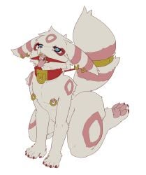 absurd_res anthro aruuraaru canid canine collar ear_piercing ear_ring gag hi_res kemono kneeling male mammal nipple_piercing nipple_ring nipples nude pawpads piercing ring_gag ring_piercing simple_background solo white_background