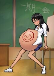 anime anime_girl black_hair_female drawing_on_body hayase_nagatoro looking_at_viewer please_don't_bully_me,_nagatoro pregnancy pregnant pregnant_belly pregnant_female school_uniform