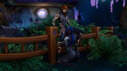 3d ash_bladesong blue_eyes blue_hair body_markings body_tattoo elf elf_ears female glowing_eyes leaves_in_hair naked night_elf nipple_piercing nipple_rings orange_hair pointed_ears rainbowviral scars scars_on_chest small_breasts tattoo world_of_warcraft yuri