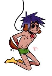 2d_(gorillaz) 2d_(humility) blue_hair bulge bulge_through_clothing bulge_under_clothes dog_ears dog_tail gorillaz light-skinned_male light_skin male male_focus male_only marshrotten nonbinary nonbinary_(lore) shorts tail_wagging tailwag