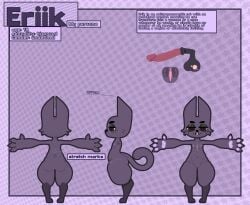 ambiguous_gender andromorph anthro anus black_body black_fur brown_eyes disembodied_penis disembodied_vulva domestic_cat english_text eriik eriik_(character) eyewear featureless_crotch felid feline felis female feral front_view fur genitals gynomorph herm hi_res humanoid intersex male mammal model_sheet multiple_angles nude pattern_background paws penis presenting presenting_anus purple_background purple_body purple_fur rear_view side_view simple_background slightly_chubby smile smirk solo stretch_marks sunglasses tail text thick_thighs vulva wide_hips