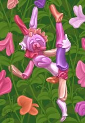 2026 abstract_art absurd_res anthro biped female flexible flower genitals hi_res humanoid_genitalia humanoid_vulva lagomorph leporid mammal multicolored_body mushbun mushbun_(character) nude one_leg_up outside pink_body plant rabbit raised_leg red_body scut_tail short_tail solo splits spread_legs spreading standing tail vertical_splits vulva