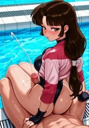 1boy abs ai_generated ass black_gloves black_one-piece_swimsuit blush breasts brown_eyes brown_hair closed_mouth clothed_female_nude_male clothed_sex clothing clothing_aside cowgirl_position cropped_jacket cum ejaculation erection female fingerless_gloves from_behind gloves grinding handsfree_ejaculation highleg highleg_swimsuit inuyasha jacket jousneystudio large_breasts large_penis legs_together leotard long_hair looking_at_viewer looking_back low-tied_long_hair male medium_breasts nude one-piece_swimsuit one-piece_thong open_clothes parted_bangs patreon_username penis pink_jacket pool poolside projectile_cum reverse_upright_straddle sango sitting sitting_on_lap sitting_on_person soaking_feet solo_focus straight sweat swimsuit swimsuit_under_clothes thigh_sex thighs thong_leotard trembling twitching_penis veiny_penis water wet