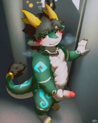 absurd_res anthro dragon fur furred_dragon furred_scalie genitals glans hi_res horn humanoid_genitalia humanoid_penis kemono male mythological_creature mythological_scalie mythology nude penis scalie slightly_chubby solo tcho