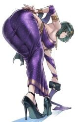 1girls armpits ass bending_over breasts clothing_cutout dress female fubuki_(one-punch_man) fully_clothed heels hi_res juaagacgy no_bra no_panties one-punch_man stiletto_heels tagme thighs underboob underboob_cutout