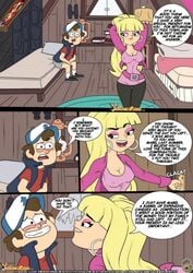 baseball_cap blonde_hair cleavage comic dipper_pines disney disney_channel female gravity_falls pacifica_northwest pine_tree_(symbol) straight_hair tagme