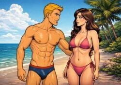 abs ai_generated ai_generated_video ass beach_background biceps big_ass blonde-haired_male blonde_hair brown_hair brunette_hair_female bulge coast grabbing grok_(x) hourglass_figured_female inminent_sex kissing makeout medium_breasts muscular_male ocean original_characters original_female_character original_male_character palm_leaf palm_tree palms pectorals pink_bikini pink_bikini_bottom pink_bikini_top romantic sand string_bikini sweaty_body swim_briefs swimwear tagme triceps video voluptuous voluptuous_body voluptuous_female wholesome
