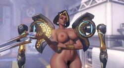 abs ai ai_generated big_ass big_breast bikini black_hair cleavage dark-skinned_female dark_skin domina domina_(overwatch) female huge_breasts large_breasts micro_bikini overwatch ponytail solo thong toned_stomach vaira_singhania