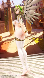 1girls 3d alternate_costume bikini bikini_bottom bikini_top blonde_hair gold looking_at_viewer mercy overwatch pinup skin smile standing tagme temple_of_anubis_(map) therenderguy winged_victory_mercy wings