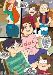 1boy 4girls artist_request ass big_ass big_breasts breasts candy_chiu comic dipper_pines disney disney_channel female gravity_falls grenda_grendinator hourglass_figure mabel_pines multiple_girls nipple_bulge nipples older_female smooth_skin tagme wendy_corduroy younger_female younger_male