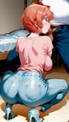 ai ai_generated ass blowjob doki_doki_literature_club sayori_(doki_doki_literature_club) tagme thrusting_into_mouth tight_clothing video