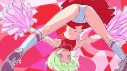 1boy androgynous bulge bulge_through_clothing cheerleader cheerleader_outfit cheerleader_uniform crossdressing femboy lio_fotia male_cheerleader midriff miniskirt panties petite petite_body petite_male pom_poms pov promare skirt slim slim_male slim_waist solo twink