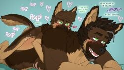 2boys age_difference anthro anthro_on_anthro blush blushing canine cub dialogue english_text father_and_son fathers_day frostedchase furry_only gay incest male male/male male_only mature_male muscular nude penetration size_difference small_dom_big_sub smaller_male text younger_male