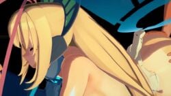 1boy 2girls animated azure_striker_gunvolt azure_striker_gunvolt_3 breasts collar dark-skinned_male dark_skin doggy_style fat fellatio female_masturbation group_sex lumen_(gunvolt) masturbation medium_breasts multiple_girls oral roro_(gunvolt) sex_from_behind small_breasts sound tagme threesome video