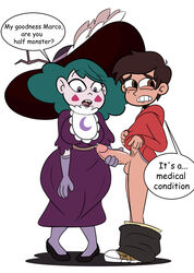 clothed clothed_female_nude_male disney disney_channel disney_xd eclipsa_butterfly embarrassed huge_cock latino latino_male_white_female marco_diaz pale-skinned_female penis_awe penis_grab sonson-sensei star_vs_the_forces_of_evil text white_female yaboisonson