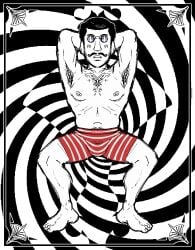 1boy at_mercy black_and_white black_hair blank_expression digital_drawing_(artwork) digital_media_(artwork) emotionless glasses hands_behind_head helpless hypnosis hypnotized_male male male/male male_focus male_only moustache mr_shrink original original_character pince-nez red_swimming_trunks red_swimsuit retro ribs shielded_eyes shirtless shirtless_male simple_coloring sketchy slicked_back_hair solo_male spiral spiral_background styled_hair swimmer swimmer_body swimming_trunks swimsuit swimwear unseen_eyes visible_ribs