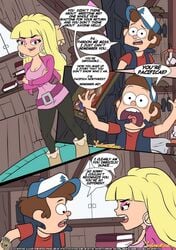 baseball_cap blonde_hair cleavage comic dipper_pines disney disney_channel female gravity_falls pacifica_northwest pine_tree_(symbol) straight_hair tagme