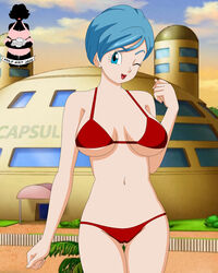 bikini blue_eyes blue_hair bulma_briefs dragon_ball dragon_ball_z female milf pervyangel short_hair solo