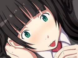 1boy black_hair fellatio female flying_witch green_eyes kowata_makoto neltumo oral saliva