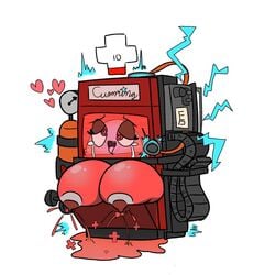 ahe_gao breasts crying cumming dispenser dispenser_(team_fortress_2) electricity electrocution health_bar heart heart-shaped_pupils imminent_death mossyartburger red_skin sapper solo team_fortress_2