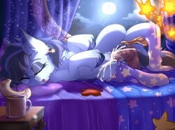 alternate_version bed bedroom blanket chest_fluff closed_eyes commission cum cum_in_pussy cup curtain disembodied_penis ear_fluff ears_back freckles friendship_is_magic garland hairpin lying_down mlp_g4 moon moonlight my_little_pony night nsfw_version on_the_back open_mouth penetration penis pillow pony room sex sheet slipping socks stars table unshorn_fetlocks vaginal_creampie vaginal_penetration window yuris_(artist)