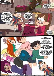 1boy artist_request ass black_hair blonde_hair boner brown_hair candy_chiu comic dipper_pines disney disney_channel english_text female glasses gravity_falls grenda_grendinator mabel_pines male multiple_girls orange_hair pacifica_northwest purple_hair straight_hair tagme tambry text wendy_corduroy